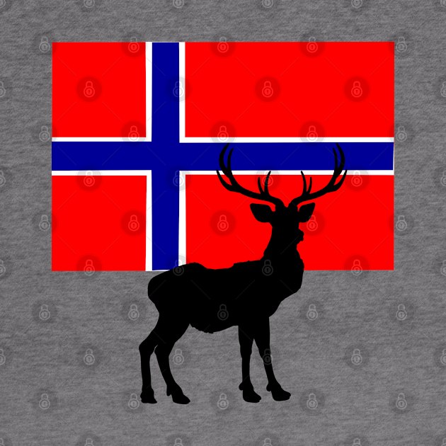 Norwegian Flag with Caribou Silhouette by Orikall by Orikall